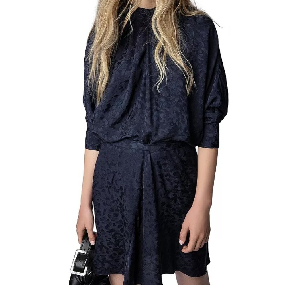 Zadig & Voltaire Ritas Silk Jacquard Animal Print Dress -S- Navy Dark Blue NWT